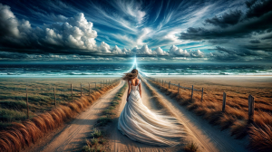ai generated, woman, storm, bride, dress, walking, unknown, mysticism, mystery, unknown, mystery, mystery, mystery, mystery, mystery