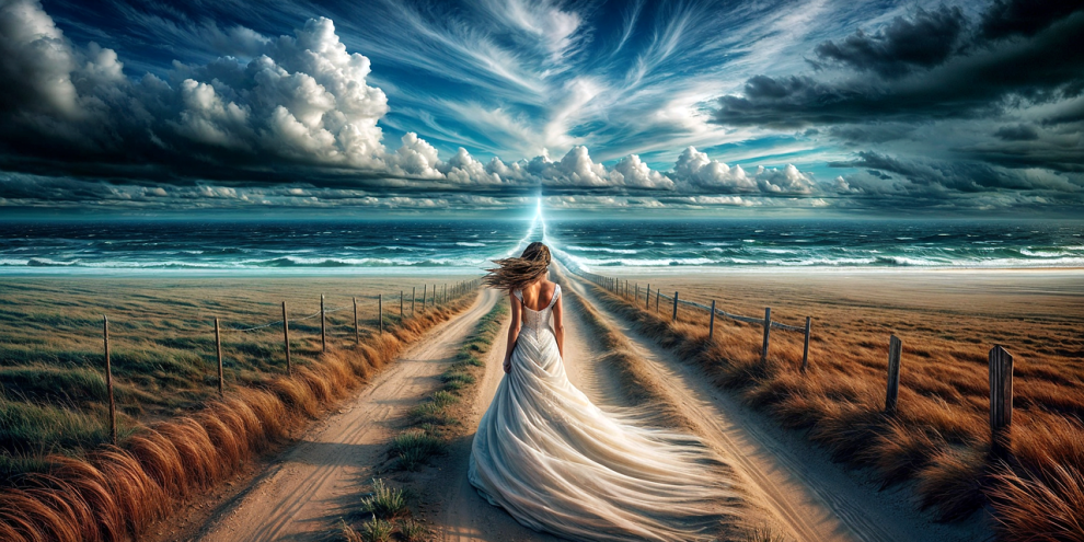 ai generated, woman, storm, bride, dress, walking, unknown, mysticism, mystery, unknown, mystery, mystery, mystery, mystery, mystery